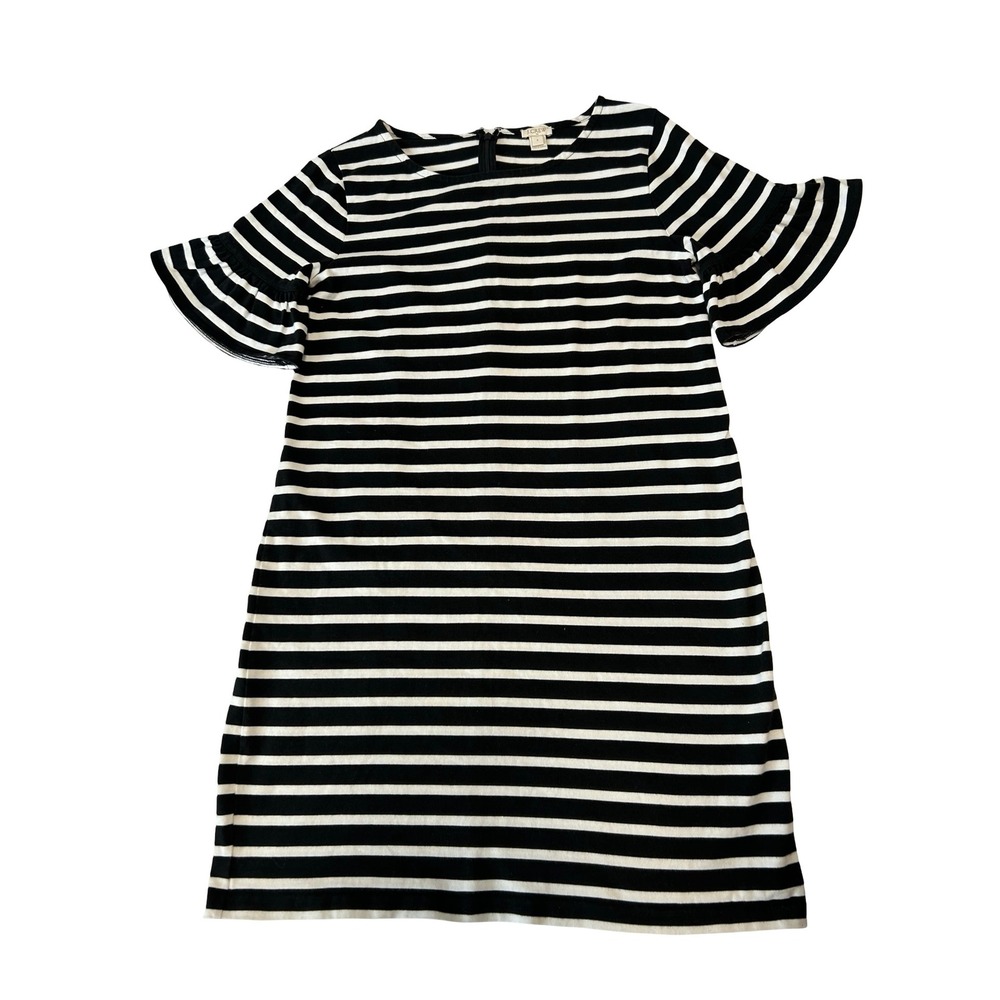 Ruffle Bell Sleeve Shift Dress Black White Striped Sz S J.Crew